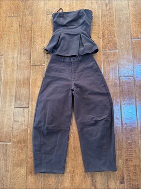 Strapless Peplum Top & Barrel-Leg Pants Set - Black
